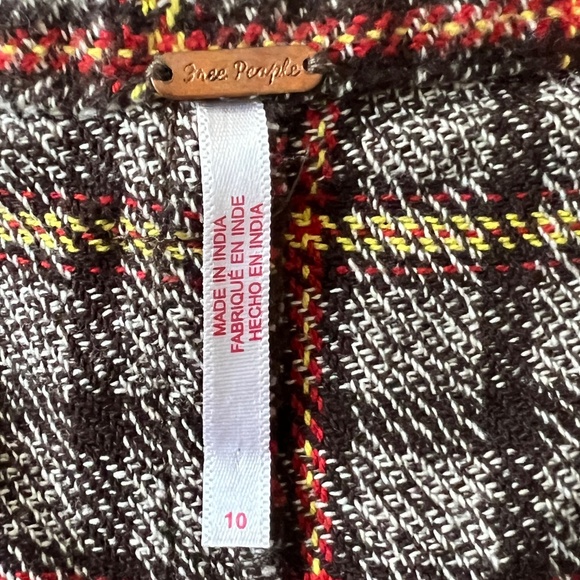 Free People Plaid Pants Brown Orange Size 10 Straight Wide Leg Trousers Cotton - Picture 4 of 8